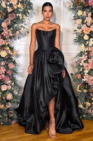 Load image into Gallery viewer, Blush Satin A Line Strapless Long Corset Prom Dress with 3D Flower