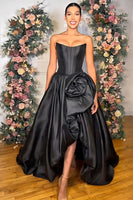 Load image into Gallery viewer, Blush Satin A Line Strapless Long Corset Prom Dress with 3D Flower