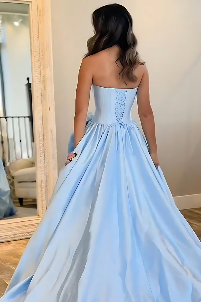 Load image into Gallery viewer, Blush Satin A Line Strapless Long Corset Prom Dress with 3D Flower