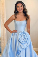 Load image into Gallery viewer, Blush Satin A Line Strapless Long Corset Prom Dress with 3D Flower