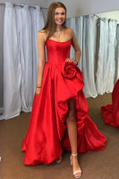 Load image into Gallery viewer, Blush Satin A Line Strapless Long Corset Prom Dress with 3D Flower