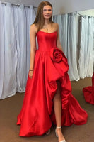 Load image into Gallery viewer, Blush Satin A Line Strapless Long Corset Prom Dress with 3D Flower