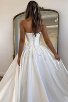 Load image into Gallery viewer, Blush Satin A Line Strapless Long Corset Prom Dress with 3D Flower