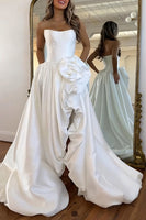 Load image into Gallery viewer, Blush Satin A Line Strapless Long Corset Prom Dress with 3D Flower