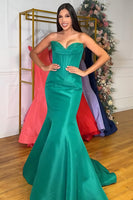 Load image into Gallery viewer, Purple Satin Mermaid Strapless Long Corset Prom Dress