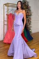 Load image into Gallery viewer, Purple Satin Mermaid Strapless Long Corset Prom Dress