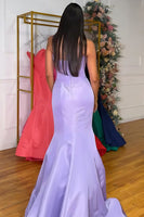 Load image into Gallery viewer, Purple Satin Mermaid Strapless Long Corset Prom Dress