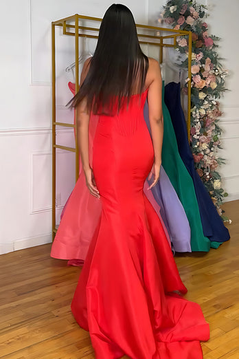 Purple Satin Mermaid Strapless Long Corset Prom Dress