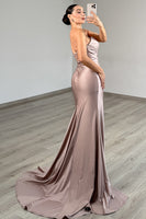 Load image into Gallery viewer, Dusty Rose Satin Cut Out Mermaid Long Prom Dress with Slit