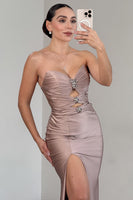 Load image into Gallery viewer, Dusty Rose Satin Cut Out Mermaid Long Prom Dress with Slit