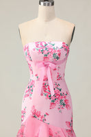 Load image into Gallery viewer, Blue and White Ruffled Floral Strapless Mermaid Long Prom Dress