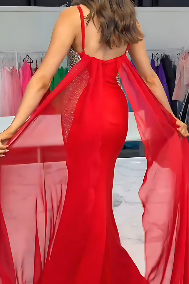 Load image into Gallery viewer, Sparkly Black Mermaid Spaghetti Straps Satin Long Prom Dress with Slit