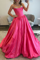 Load image into Gallery viewer, Sparkly Red Satin Strapless Ball Gown Maxi Corset Prom Dress with Beading