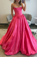 Load image into Gallery viewer, Sparkly Red Satin Strapless Ball Gown Maxi Corset Prom Dress with Beading