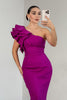 Load image into Gallery viewer, Dark Purple One Shoulder Mermaid Satin Long Prom Dress