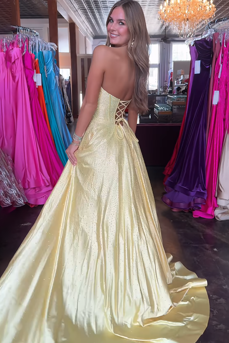 Load image into Gallery viewer, Sparkly Black Strapless A Line Long Corset Prom Dress with Beading