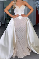 Load image into Gallery viewer, Sparkly White Satin Sweetheart Mermaid Long Corset Prom Dress with Cape