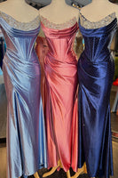 Load image into Gallery viewer, Sparkly Blush Strapless Corset Maxi Prom Dress with Beading