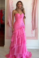 Load image into Gallery viewer, Blue Sweetheart A Line Tiered Ruffled Maxi Prom Dress with Slit