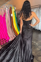 Load image into Gallery viewer, Sparkly Black Sweetheart Beaded Corset Maxi Prom Dress with Slit