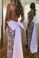Load image into Gallery viewer, Light Pink Floral V-Neck Mermaid Long Prom Dress with Slit