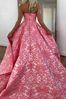 Load image into Gallery viewer, Lilac Strapless A Line Floral Long Prom Dress with Slit