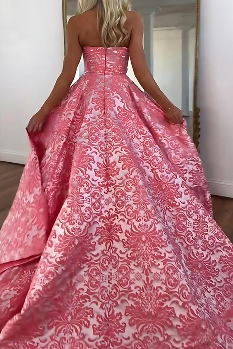 Load image into Gallery viewer, Lilac Strapless A Line Floral Long Prom Dress with Slit