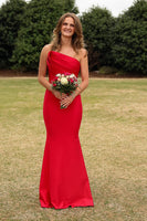 Load image into Gallery viewer, Red Mermaid Satin Strapless Long Prom Dress