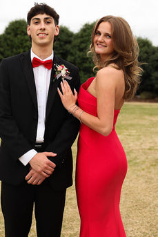 Red Mermaid Satin Strapless Long Prom Dress