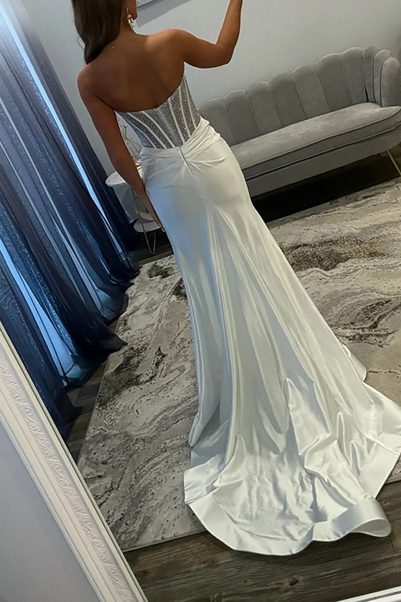 Load image into Gallery viewer, Sparkly Blush Sweetheart Mermaid Long Corset Prom Dress with Slit