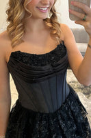 Load image into Gallery viewer, Black Sweetheart Corset Ruffled Maxi Prom Dress with Slit