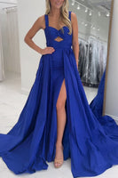 Load image into Gallery viewer, Royal Blue A Line Keyhole Long Prom Dress with Slit