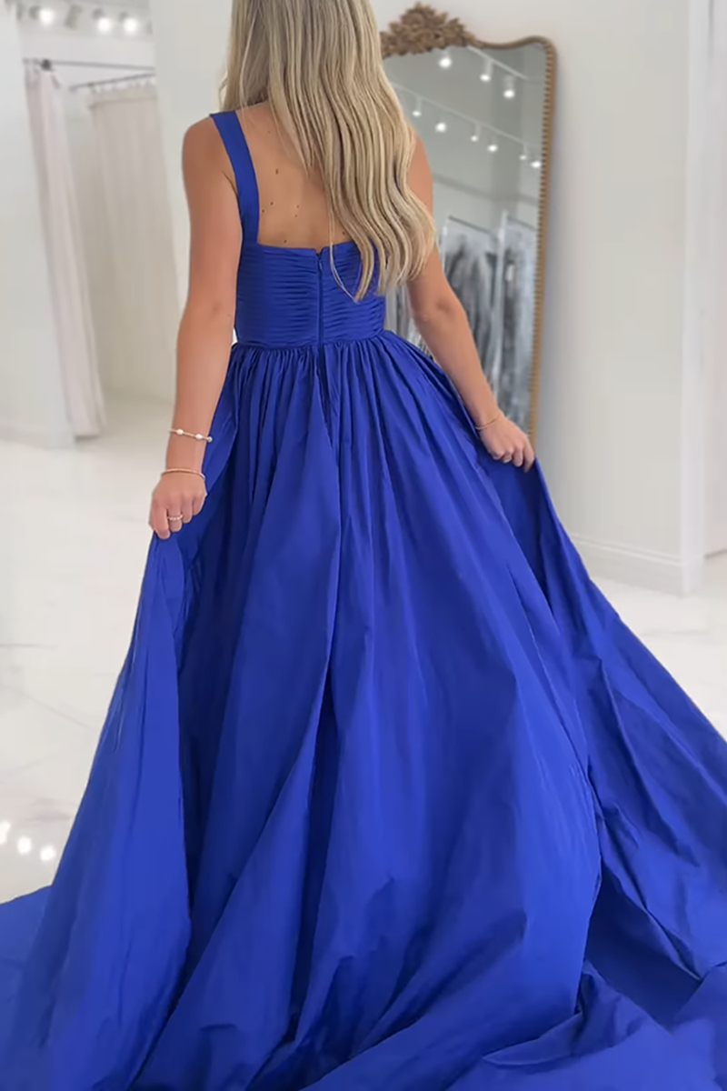 Load image into Gallery viewer, Royal Blue A Line Keyhole Long Prom Dress with Slit
