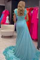 Load image into Gallery viewer, Light Green Flower Ruffled Maxi Prom Dress with Slit