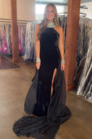 Load image into Gallery viewer, Sparkly Black Mermaid Beaded Maxi Prom Dress with Cape