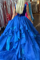Load image into Gallery viewer, Royal Blue V Neck Mermaid Maxi Prom Dress with Cape
