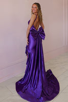 Load image into Gallery viewer, Purple Thick Straps Ruffled Maxi Corset Prom Dress with Bow