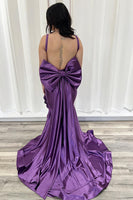 Load image into Gallery viewer, Purple Thick Straps Ruffled Maxi Corset Prom Dress with Bow