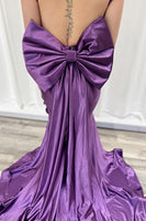 Load image into Gallery viewer, Purple Thick Straps Ruffled Maxi Corset Prom Dress with Bow
