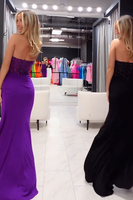 Load image into Gallery viewer, Sparkly Purple Strapless Long Corset Prom Dress with Slit