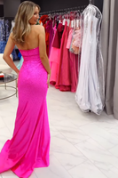 Load image into Gallery viewer, Sparkly Fuchsia Sweetheart Mermaid Long Prom Dress with Beading
