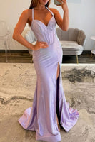 Load image into Gallery viewer, Sparkly Peacock Blue Halter Beaded Maxi Corset Prom Dress with Slit