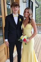 Load image into Gallery viewer, Sparkly Yellow Mermaid Beaded Maxi Spaghetti Straps Prom Dress