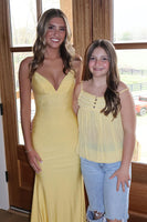 Load image into Gallery viewer, Sparkly Yellow Mermaid Beaded Maxi Spaghetti Straps Prom Dress