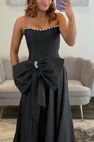 Load image into Gallery viewer, Sparkly Pink Strapless Beaded Long Corset Prom Dress with Bow