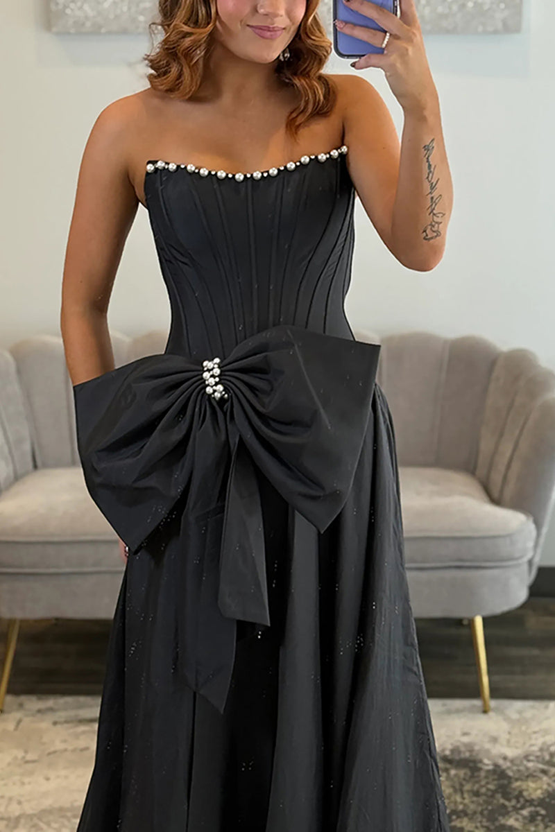 Load image into Gallery viewer, Sparkly Pink Strapless Beaded Long Corset Prom Dress with Bow