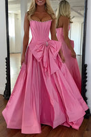 Load image into Gallery viewer, Sparkly Pink Strapless Beaded Long Corset Prom Dress with Bow