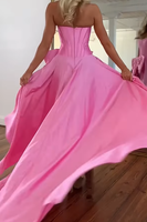 Load image into Gallery viewer, Sparkly Pink Strapless Beaded Long Corset Prom Dress with Bow