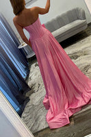 Load image into Gallery viewer, Sparkly Pink Strapless Beaded Long Corset Prom Dress with Bow