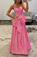 Load image into Gallery viewer, Sparkly Pink Strapless Beaded Long Corset Prom Dress with Bow